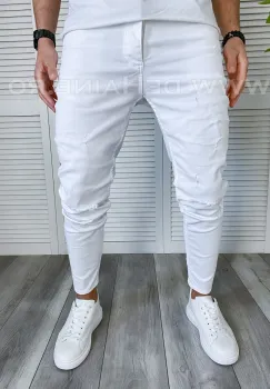 Blugi barbati conici albi B3762 M3-4.2 imagine