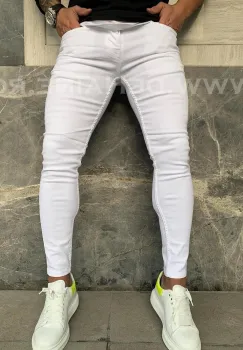 Blugi barbati conici albi cu mic defect DEF728  D2-5.2 imagine