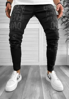 Blugi barbati conici negri cu imprimeu 1251 imagine