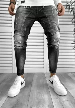 Blugi barbati conici negri + lant cadou 5797 imagine