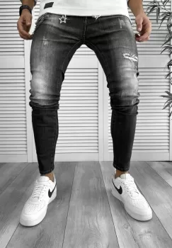 Blugi barbati conici negri + lant cadou 5799 imagine