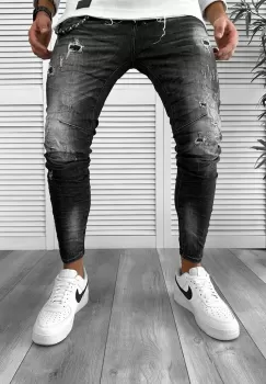 Blugi barbati conici negri + lant cadou 5802 G2-5 imagine