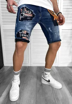 Blugi barbati scurti conici  cu stikere  4068 imagine