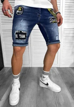 Blugi barbati scurti conici  cu stikere  4069 H3-7 imagine