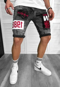 Blugi barbati scurti conici cu stikere 7036 H4-4 imagine