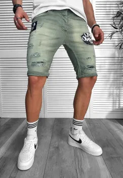 Blugi barbati scurti conici verzi  cu stikere 7041 imagine