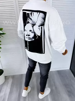 Bluza barbati alba cu imprimeu pe spate K272 V imagine