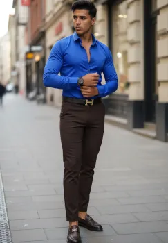 Camasa barbati albastra slim fit 13540 imagine