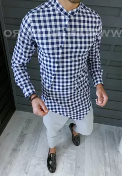 Camasa barbati asimetrica in carouri slim fit B1313 O4-1.1 imagine