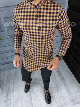 Camasa barbati asimetrica in carouri slim fit B2129 N1.4.3 imagine