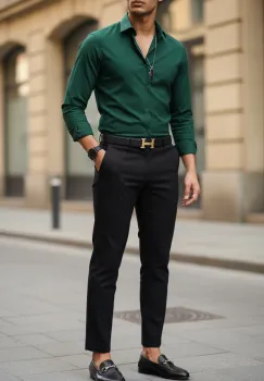 Camasa barbati bleumarin verde  slim fit  13538 imagine