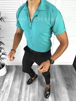 Camasa barbati casual turqoise slim fit B8410 63-1 E imagine