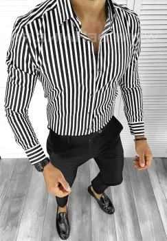 Camasa barbati cu dungi slim fit cu defect DEFB3723 P19-1.2 imagine