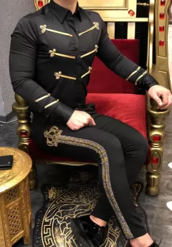 Camasa barbati eleganta neagra slim fit pentru evenimente B5625 P18-4.1 imagine