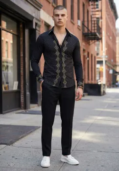 Camasa barbati neagra slim fit pentru evenimente 1334  P20-2.3 imagine