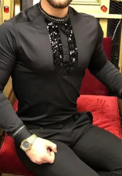 Camasa barbati neagra slim fit pentru evenimente B6129 O4-5.1 imagine