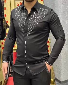 Camasa barbati neagra slim fit pentru evenimente B8573 6-3 imagine