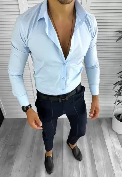 Camasa barbati slim fit albastra 12659 imagine