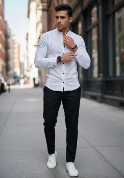 Camasa barbati slim fit mustar G511 imagine