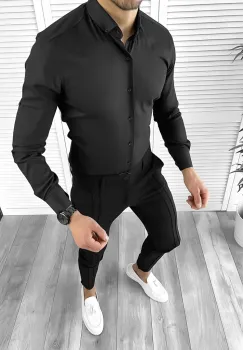 Camasa barbati slim fit neagra + BUTONI cadou 10208 imagine