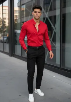 Camasa barbati slim fit rosie B8411 imagine