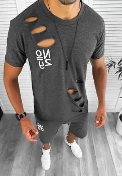 Compleu barbati tricou+pantaloni gri inchis 12781 imagine