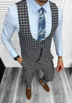 Compleu barbati  Vesta + Pantaloni B4177 Lant si cravata cadou V3-4 imagine