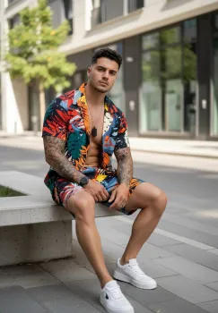 Compleu de vara camasa cu imprimeu + pantaloni 5504 34-4.1 imagine