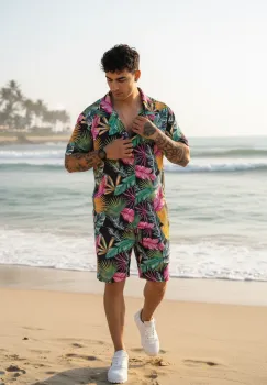 Compleu de vara camasa cu imprimeu + pantaloni 5506 14-4.3 imagine