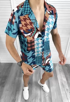 Compleu de vara camasa imprimeu + pantaloni 11994 imagine