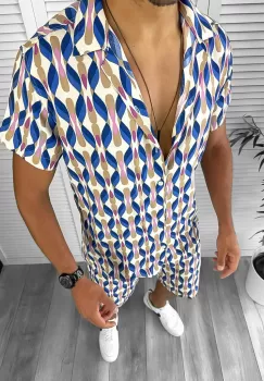 Compleu de vara camasa imprimeu + pantaloni 12001 I15-3.2 imagine