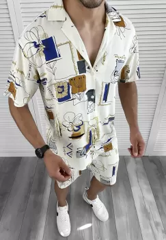 Compleu de vara camasa imprimeu + pantaloni 12058 imagine