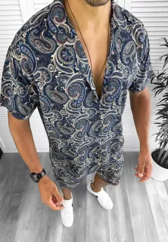 Compleu de vara camasa imprimeu + pantaloni 12780 D10-4 imagine