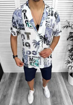 Compleu de vara camasa imprimeu  + pantaloni 13068 imagine