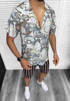 Compleu de vara camasa imprimeu  + pantaloni 13225 imagine