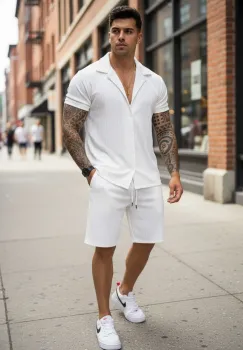 Compleu de vara camasa + pantaloni alb 3178 imagine