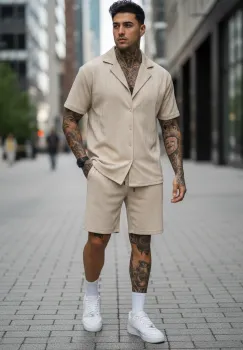 Compleu de vara camasa + pantaloni bej 213 imagine