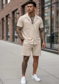 Compleu de vara camasa + pantaloni bej 3180 imagine