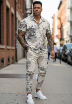 Compleu de vara camasa  + pantaloni bej y102 imagine