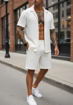 Compleu de vara camasa + pantaloni crem 3180 imagine