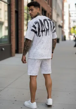 Compleu de vara tricou oversize + pantaloni alb SA19 22-2.1 imagine