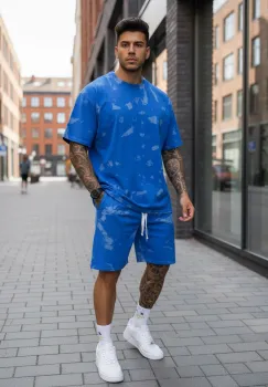 Compleu de vara tricou oversize + pantaloni  albastru 201 imagine