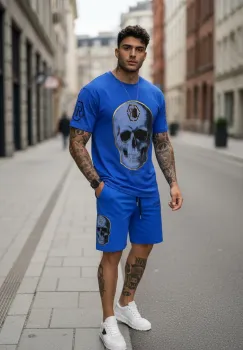 Compleu de vara tricou oversize + pantaloni albastru 538 imagine