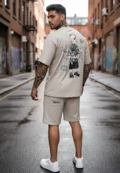 Compleu de vara tricou oversize + pantaloni bej 036 38-1.1 imagine
