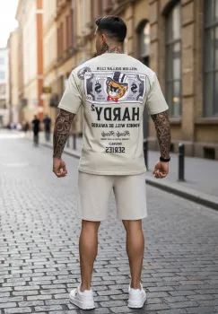 Compleu de vara tricou oversize + pantaloni bej 2178 imagine