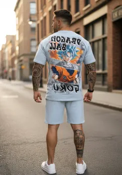 Compleu de vara tricou oversize + pantaloni bleu 547 imagine