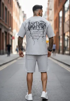 Compleu de vara tricou oversize + pantaloni gri 052 38-1.2 imagine