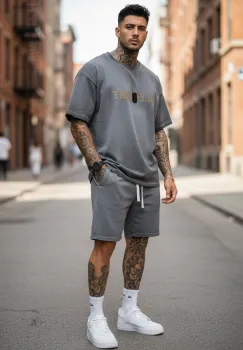 Compleu de vara tricou oversize + pantaloni gri 207 imagine