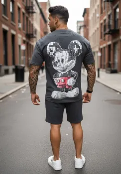 Compleu de vara tricou oversize + pantaloni gri 2119 imagine
