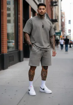 Compleu de vara tricou oversize + pantaloni gri 2503 imagine
